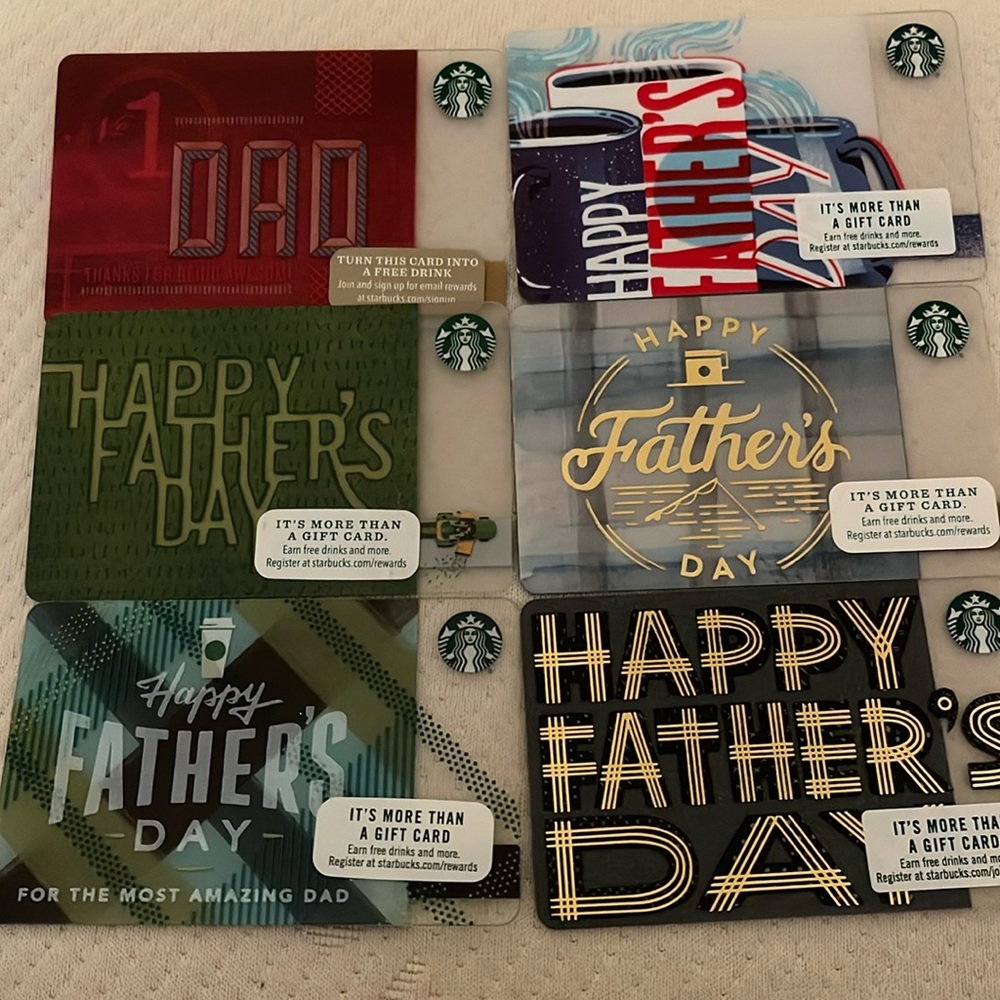 Starbucks Fathers Day gift cards 6 cards in group unused no balance mint